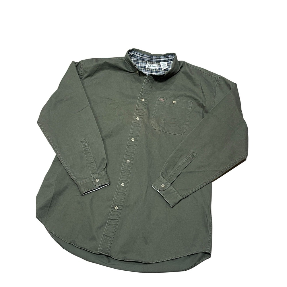 vintage L.L. Bean green long sleeve button utility shirt  Men's Tall DD44 XL